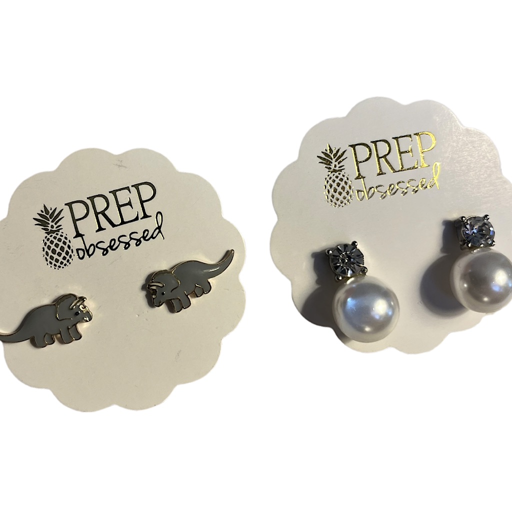Prep Obsessed Earrings Triceratops And Pearl Stud Earrings Nwt